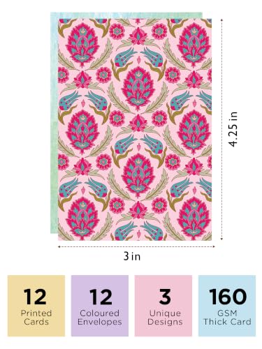 Image of DOODLE Floral Blank Notecards with Envelopes - Set of 12 Mini Greeting Cards with 12 Envelopes | Thank You Notes, Gift Enclosures & All Occasion Cards