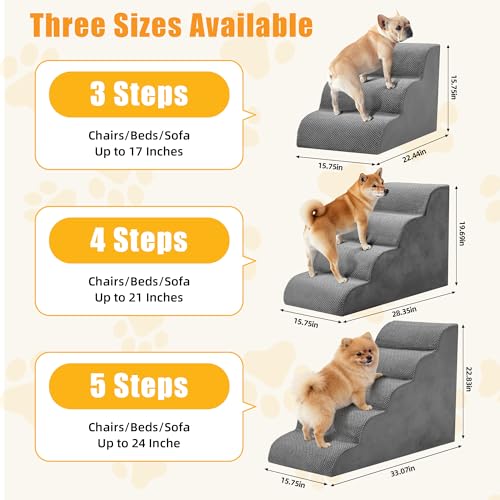 Image of NEWBULIG 3-Step Dog Stairs, 15.7 inch H Dog Steps for Sofa and Chair, Non-Slip Sturdy Pet Steps for Small Dogs and Cats, Pet Ramp for High Bed Indoor - Grey