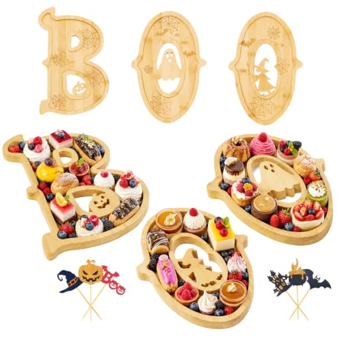 SZVRL 3‑Pack Halloween Charcuterie Board with 6 Halloween Cupcake Toppers