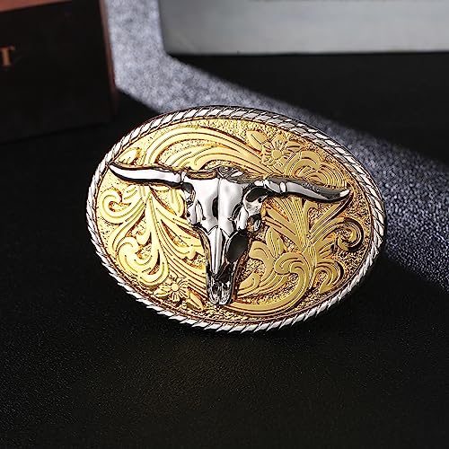 Image of Turquoise Belt Buckle for Men Western Texas Longhorn Bull Rodeo Belt Buckle American Cowboy Chic Gift