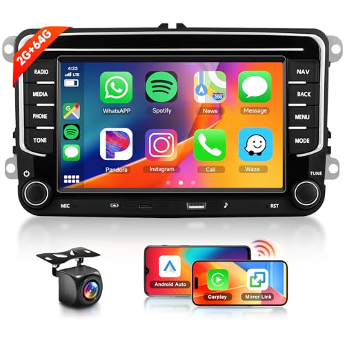 【2+64G】 Hodozzy Carplay Autoradio pour VW Passat Golf Seat Altea Skoda Octavia Fabia avec USB/USB-C/GPS/WiFi, VW Autoradio 7 Pouces 2 Din Bluetooth avec Android...