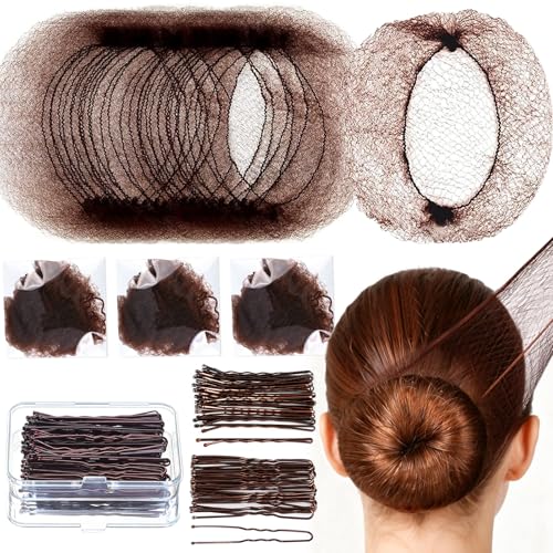 Teenitor Hair Net Set Includes 20 Pcs Individually Packaged Hair Nets (20 inches) & 40 Pcs Hair Pins for Women Girls Bun Maker Brown