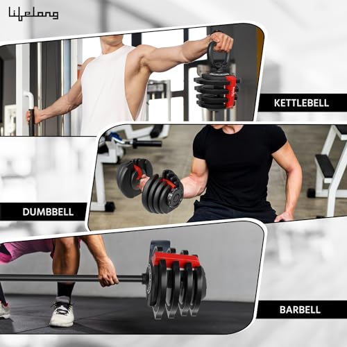 Image of Lifelong Iron 3 In 1 Adjustable Dumbbell-1.5 Kg-18 Kg Weight Adjustment,2 Kg-19 Kg Barbell Extension,1 Kg-10 Kg Kettlebell-Easy Adjustments-Fitness Workout Home Gym Equipment For Men&Women,Black