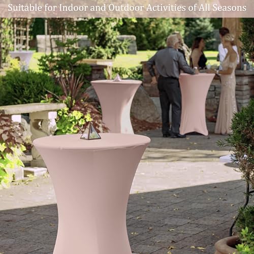 Image of 4 Pack 32x43 Inch Cocktail Table Cover Spandex Stretch Square Corners Tablecloth, Cameo Brown Cocktail Table Cloth Fitted High Top Table for Bar, Weddings, Birthday, Banquet, Party (Cameo Brown)