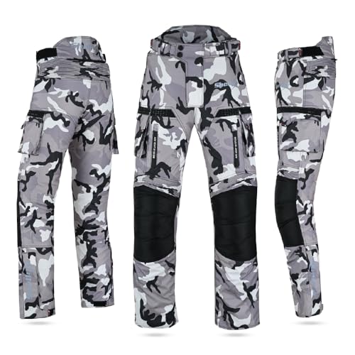 Shelly Pantalones de motocicleta para hombre con tela textil Cordura resistente al agua para carreras de motocicletas, equitación y protección contra impactos, camo grey, 40 W
