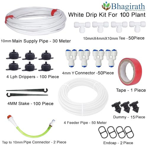Image of BHAGIRATH-White Drip Irrigation Pipe Kit for Plants | Complete Drip Watering System for Home Garden, Balcony, and FarmingIrrigation Garden Watering Drip Kit (100 Plants)