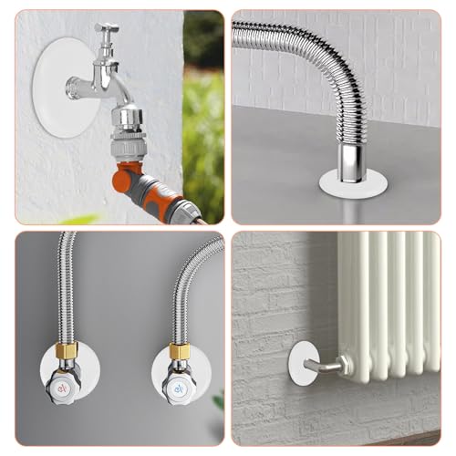 TNJPSEK 6 Pack Wall Split Flange Round Escutcheon Plate Buckle, 17mm Self-Adhesive ABS Plumbing Clean Out Decorative Covers, Escutcheon Plate for Faucet Toilet Ceiling Floor Kitchen (White) - Thumbnail 3
