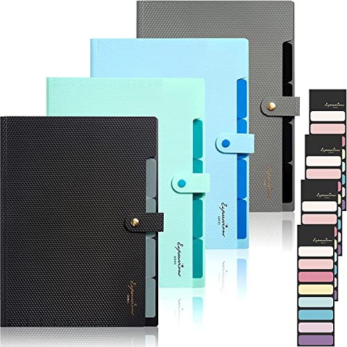 Fächermappe A4, 4Pcs Gittermuster Dokumenten-Organizer mit Etiketten, 5 Fächer Unterlage-Ordner, Erweiterbar Tragbar Dokumentenmappe Cover