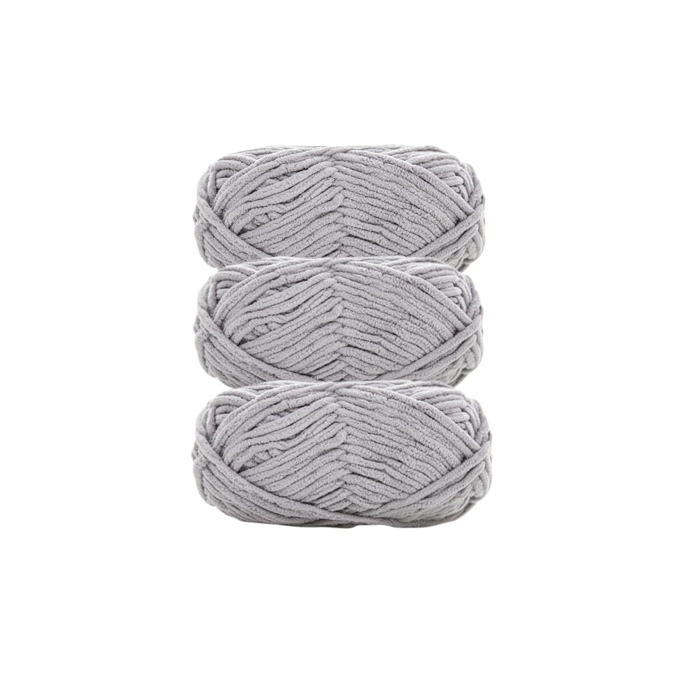 Soft Baby Wool for Knitting, 3 x 100g, Super Soft Velvet Chenille Yarn, Fluffy Soft Wool, Crochet Yarn for DIY Knitting Projects (11 Grey)