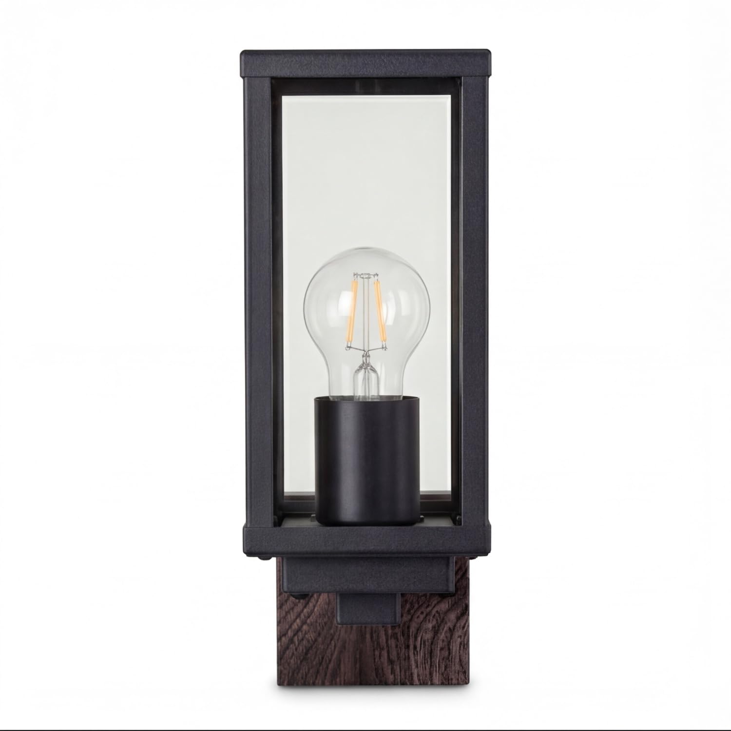 Kinkiet zewnętrzny aluminium drewno czarny naturalny IP44 balkon dom taras gł. 17 cm E27 jasne światło outdoor vintage kinkiet zewnętrzny ogród BAGNY
