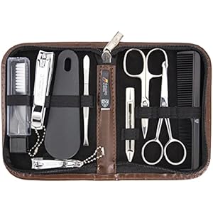 3 Swords Germany – brand quality 10 piece manicure pedicure grooming kit set for professional finger & toe nail care tweezers file clipper fashion leather case in gift box, Made by 3 Swords (01610)