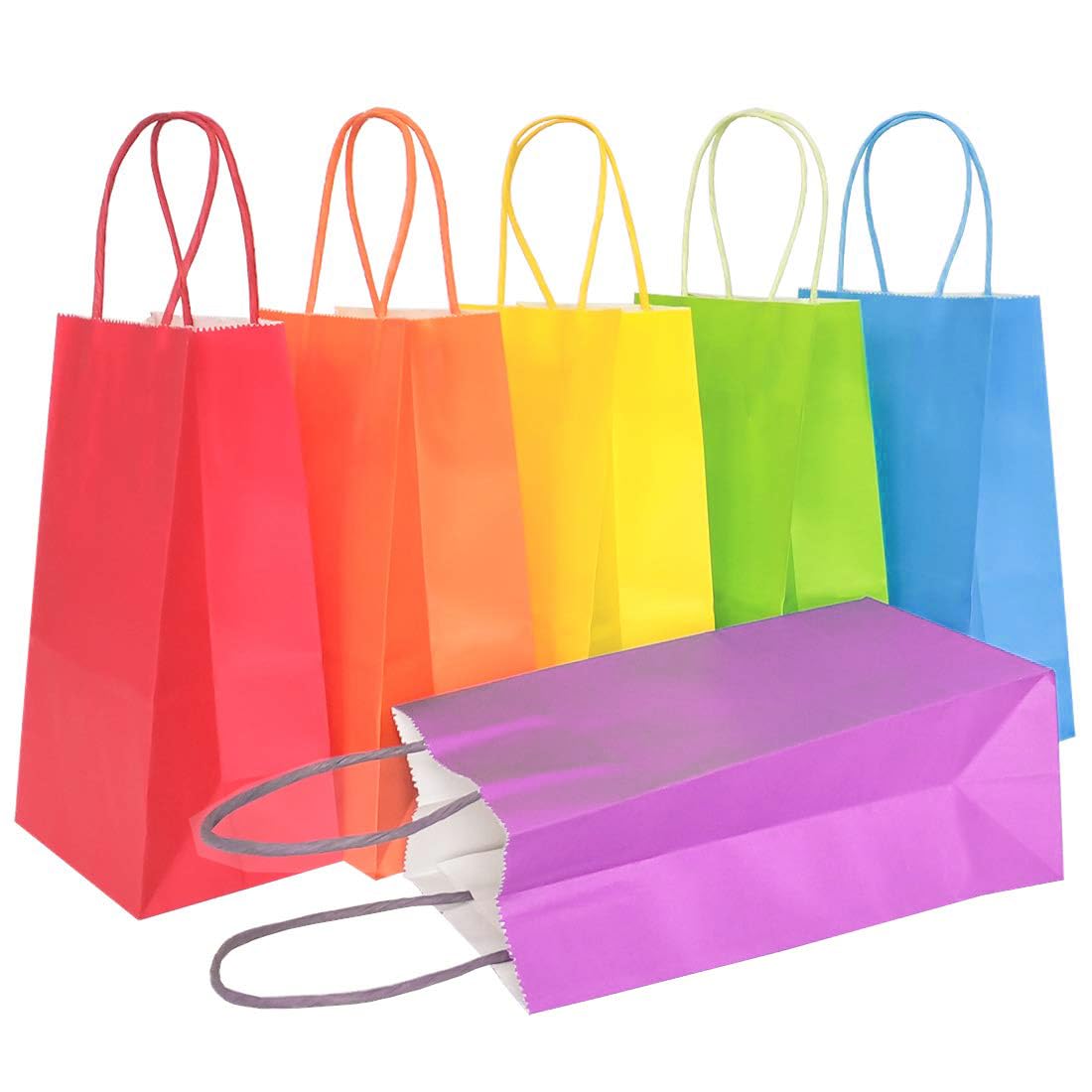 AZOWA Multi Color Gift Bags Medium Kraft Paper Bags with Handles (22 x 11 x 27 CM, Rainbow, 25 Pcs) โ image 1
