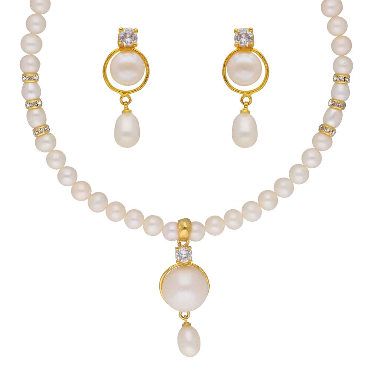 Sri Jagdamba Pearls Dealer Freshwater White Pearl Pendant Necklace set
