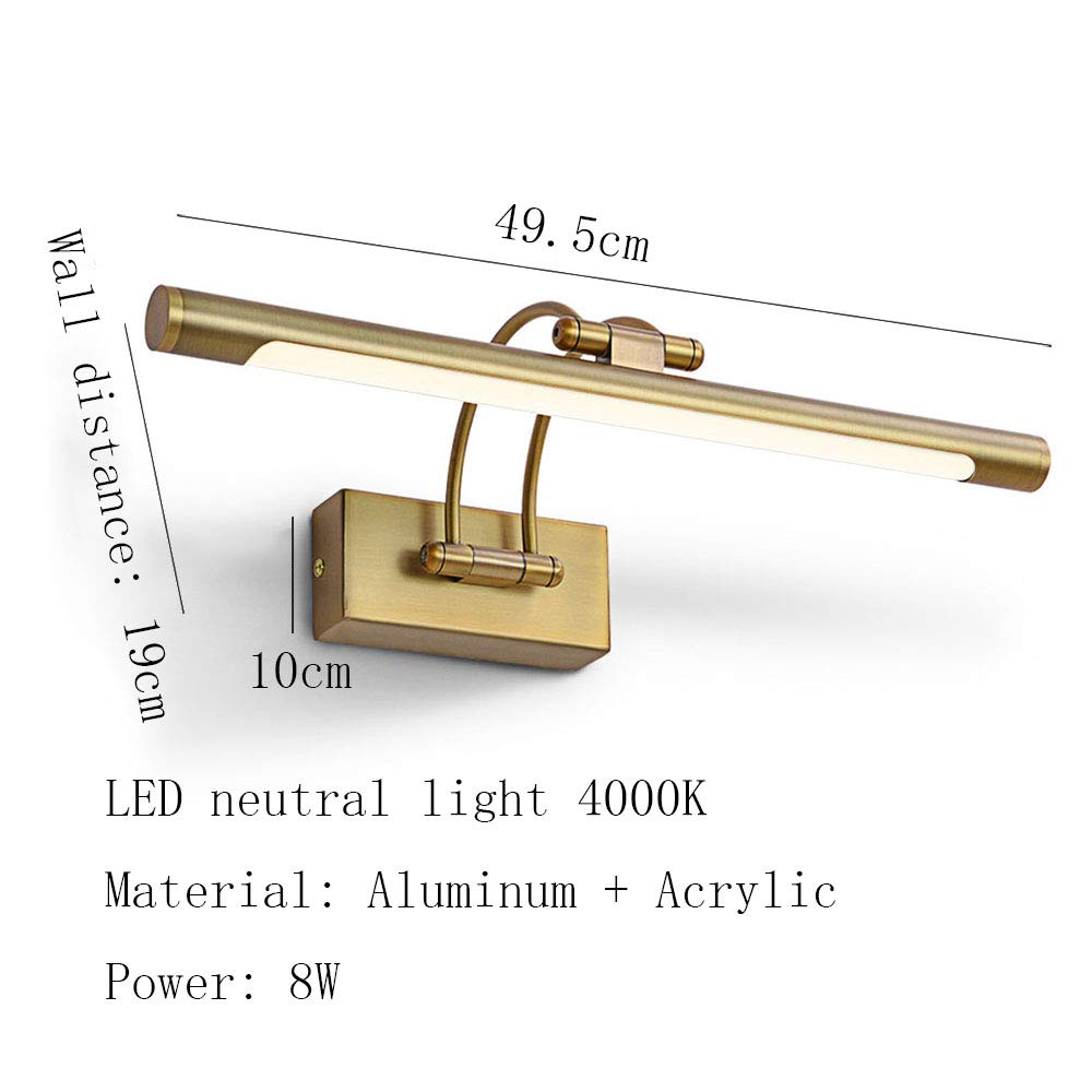 Badezimmer Spiegellampe LED Kupfer Modern Spiegelleuchte Bad mit Acryl Lampenschirm Aluminium Schminktisch Wandleuchte Schrankleuchte für Schlafzimmer Nachttisch Leseleuchte Neutralweiß L 49.5cm