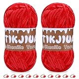 Tikjiua 2 * 100g /7oz Chenille Yarn for Crocheting, Chunky Chenille Yarn with Crochet Stitching Markers, Chenille Yarn Chunky for Sweater Pillow Blanket Scarf Weaving Knitting Craft Rugs