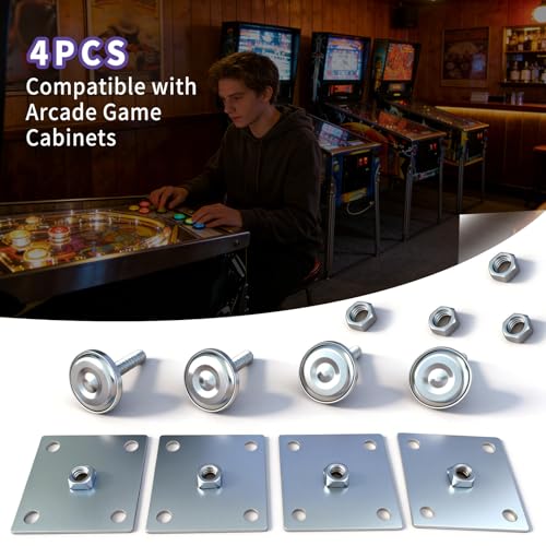 AHKWK Game Cabinets Heavy Duty 2\" Leg Levelers Square Metal Plate Set for Bally Williams Stern est Arcade and Pinball Machines Game Leg Leveler Rounded Swivel Floor Protectors