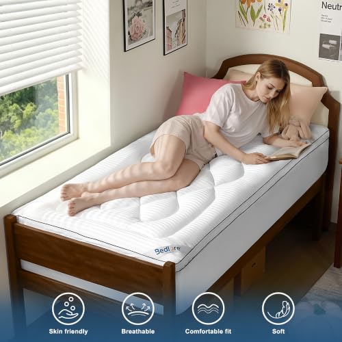 Image of BEDLORE Twin XL Mattress Topper, Thick Pillow Top Pad for Back Pain Relief, Cooling Soft Mattress Cover with Deep Pockets 6-15 inch