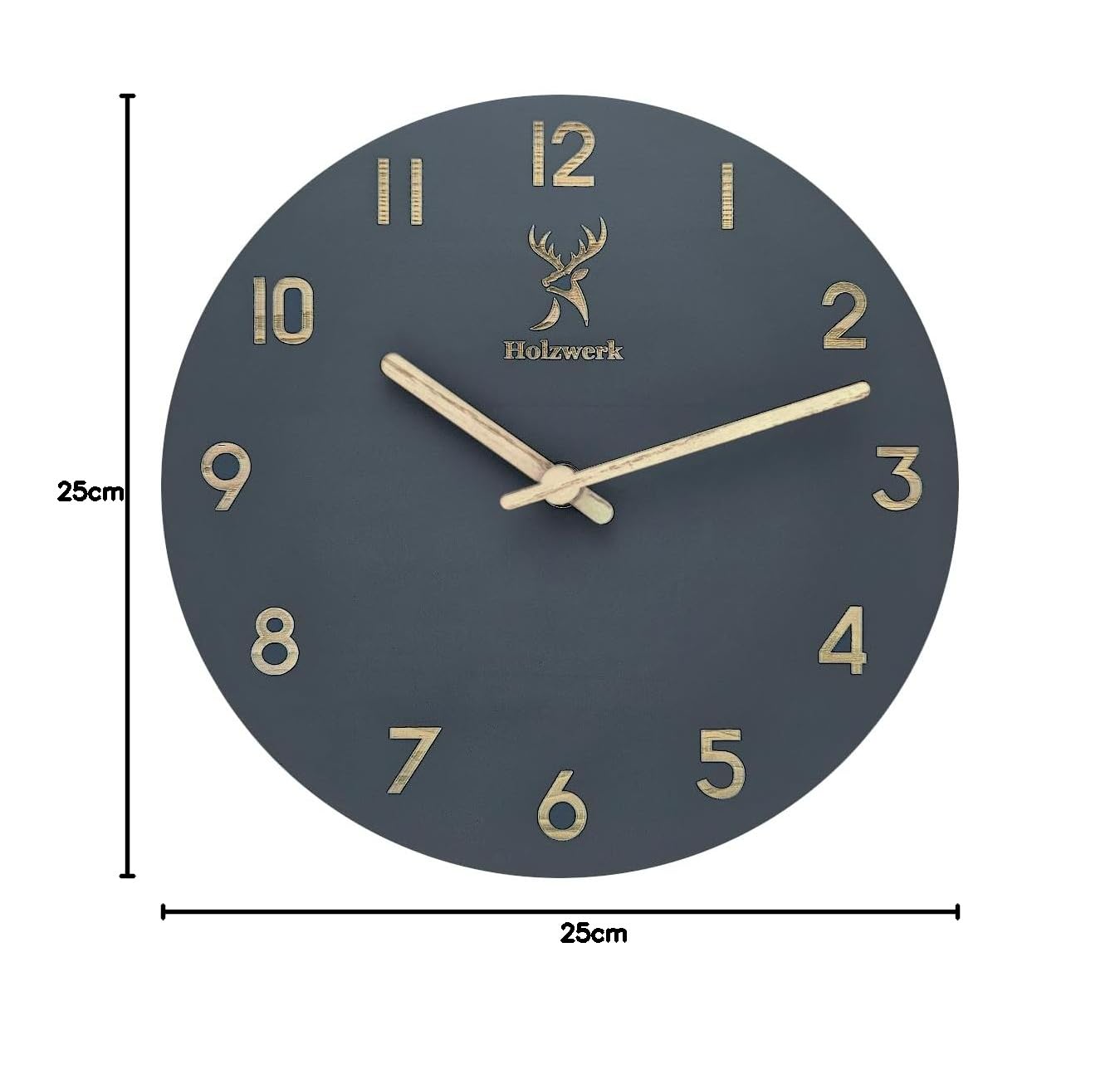 Holzwerk Natur Wanduhr Holz-Uhr Vintage lautloses Uhrwerk ohne Tickgeräusche Braun lautlos aus handgefertigtem Massivholz Natur Holz Grau Braun mit Hirsch Motiv
