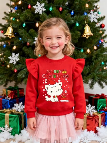 Image of EULLA Toddler Girls Christmas Sweatshirt Long Sleeve Snowman Deer Santa Claus Xmas Holiday Shirts for Kids Sweater 2-7 Years