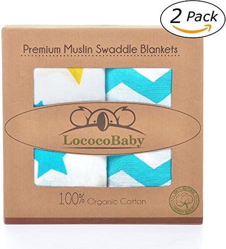 Set of 2 Premium Muslin Swaddle Baby Blankets by LococoBaby-100% Organic Cotton-Nursery Receiving Sleeping Infant Newborn Wrap-Crib & Stroller Bedding-Shower Gift for Boys & Girls-Chevron & Stars