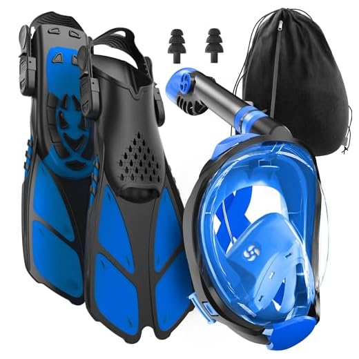 cozia design Snorkel Set Adult - Full Face Snorkel Mask and Adjustable Swim Fins for Lap Swimming, 180° Panoramic View Scuba Mask, Anti Fog and Anti Leak Snorkeling Gear, Extra Propulsion Flippers