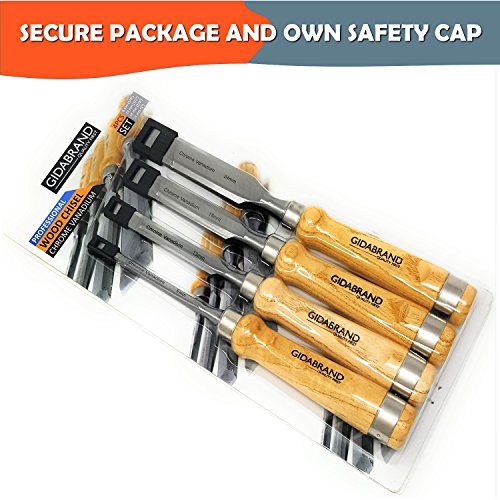Professional Wood Chisel Set with Tools Roll Bag – Carving & Woodworking Equipment with Chrome Vanadium Steel Blades & Ergonomic hardwood Handles – Sizes 6mm, 13mm, 18mm, 24mm (1/4”, 1/2”, 3/4”, 1”)