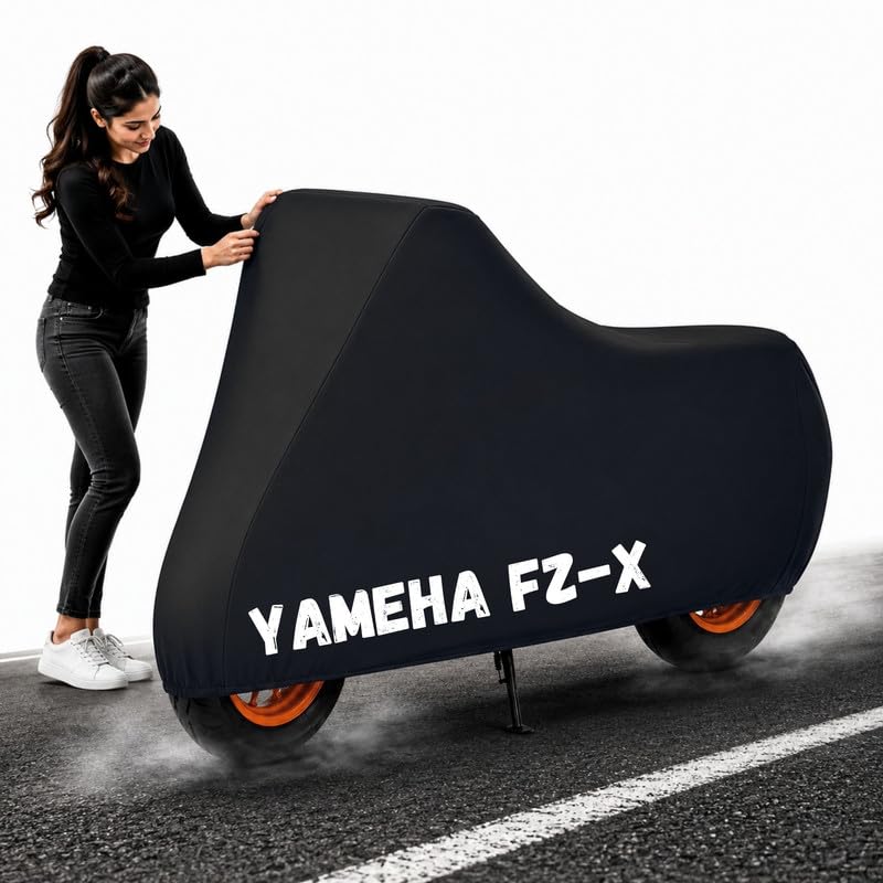 Image of Powerfull Bike Body Cover for FZ-X Dustproof Scratchproof - 100% Waterproof FZ-X Cover for Two Wheeler, Outdoor Full Motorcycle Cover with UV, Duty, Rain Protection - Black