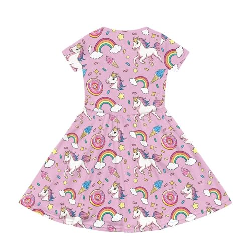 Image of Girls Dress with Pockets Basic Short Sleeve High Waist Swing Skater Dress School Party Dress for Kids