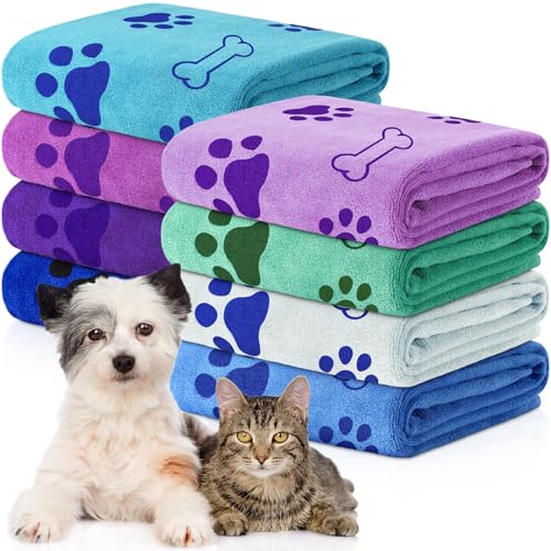 Image of 8 Pcs Dog Towel for Drying, 18 x 28 Inch, Dog Paw and Bone, Classic Color