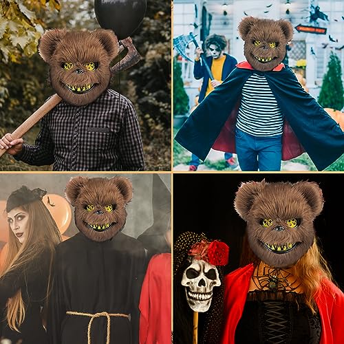 ZZOUFI Halloween Scary Bear Mask, Creepy Masks for Adults Kids Horror Teddy Bear Mask, Plush Bloody Bear Mask - Image 2