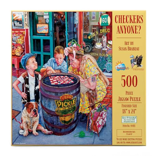 SunsOut Checkers Anyone? Rompecabezas de 500 piezas por el artista Susan Brabeau - Tamaño terminado 18" x 24" miniatura 1