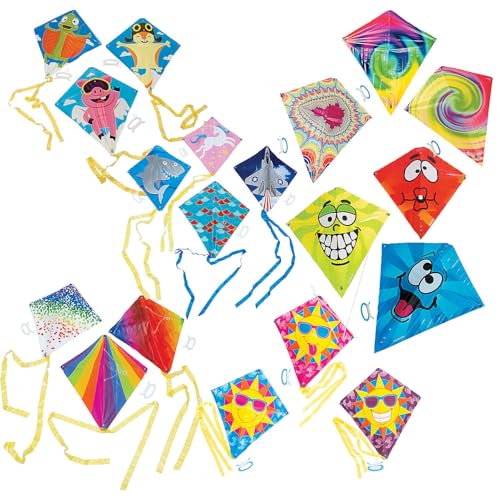 Fun Express Bulk Kites for Kids Ages 4-8 - 72 Pack Assorted Rainbow Beach Kites with String | Easy to Fly Small Kites for Toddlers, Outdoor Activities...