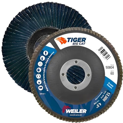 Image of Weiler 50804 Big Cat High Density Abrasive Flap Disc, Type 27, Round Hole, Phenolic Backing, Zirconia Alumina, 4-1 /2 inch Dia., 60 Grit (Pack of 10)