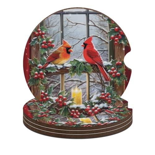Portavasos para auto 4 piezas, diseño pájaros cardinales invierno miniatura 1