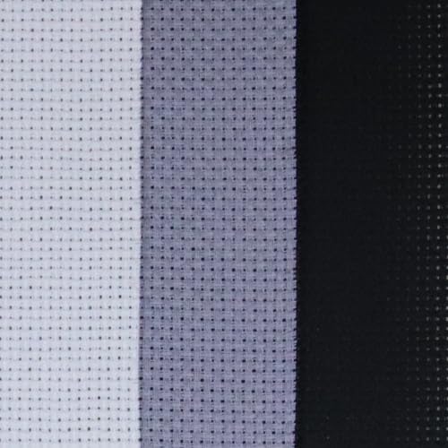 Image of KCS 3 pc of 15 inch x 18 inch(38cmx45cm) 16 Count Cross Stitch Cotton Aida Cloth Needlework Rolled Fabric Box,16CT,White+Light Steel Grey+ Black
