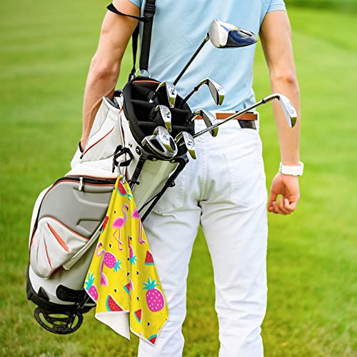 Pardick Flamingo Golf Towel For Men Women Summer Yellow, Golf Towels For Golf Bags With Clip, Microfiber Fabric Clean Golf Balls Accessories, Great Funny Gifts For Golf Club Fan 24 X 15In #TOP5