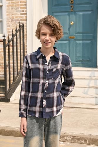 Image of Betusline Boy and Men Button Down Plaid Shirt | Soft,Breathable and Comfortable Fabric