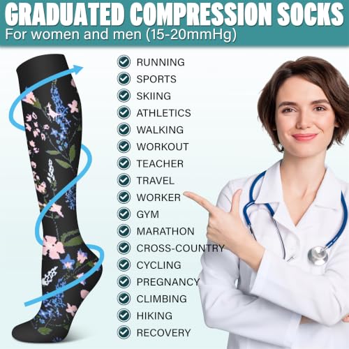 Image of 3 Pairs Compression Socks for Women & Men 15-20 mmHg- Best Support for Nurses, Running, Hiking, Recovery & Flight Socks