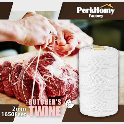 Image of SMART&CASUAL 1,650 Feet 2mm Cotton Butcher Twine String Soft Food Safe for Cooking Craft Baker Kitchen Meat Turkey Sausage Roasting Gift Wrapping Gardening Crocheting Knitting