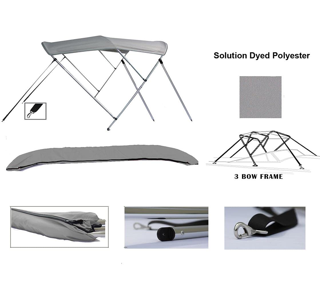 SBU Light Grey Aluminum 3-Bow Bimini Top Compatible for Four Winns Horizon 180 LS I/O for Model Years 1999-2005
