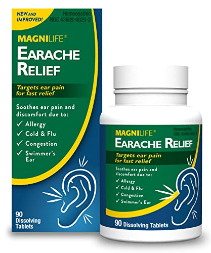 MagniLife Earache Relief 90 Count Homeopathic Allergy Relief for Cold Flu Congestion & Swimmers Ear Pain Reliever for Pressure Itching & Swelling Quick-Dissolve Tablets