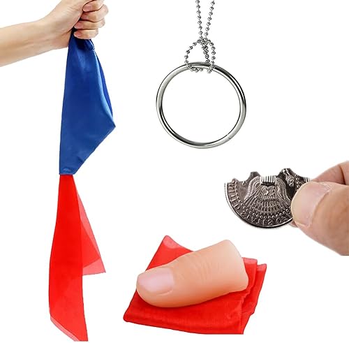 Miniatura 8 de Neliky Kit de trucos mágicos que incluye 6 trucos clásicos moneda de mordedura, galletas de mordedura, pulgar falso de seda desaparecida, cadenas de