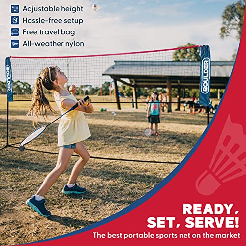 Boulder Badminton Pickleball Net - Height Adjustable Portable Net For Volleyball, Tennis, Soccer, And Backyard Games - Easy Setup Nylon Sports Net With Poles, 10Ft Wide #TOP2