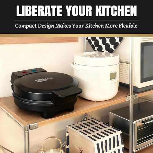 Image of FineMade 7 Inches Round Classic Waffle Maker Machine, Mini Waffle Maker, Non-stick Waffle Irons, Thin Waffle Maker Crispy, Black