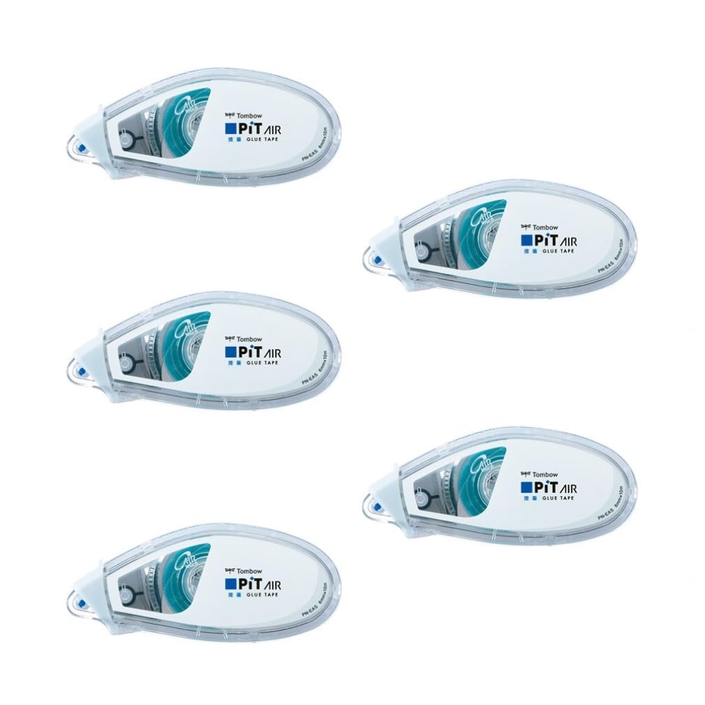 Tombow PN-EAS-5P Glue Tape Pit Air, Mini, White, Tape Width 0.2 inches (6 mm) x 32.8 ft (10 m), Set of 5