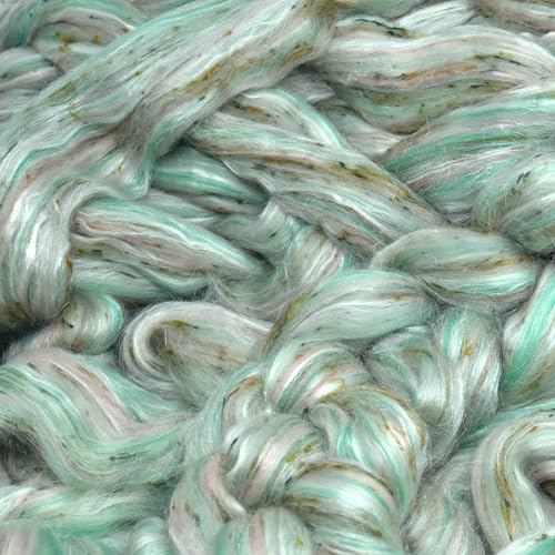 Image of Combed Top Roving. Limited Edition Fiber for Spinning, Needle Felting, Wet Felting, Weaving and Crafting. Fancy, Colorful, Exotic Designer Blend, Mint Chip