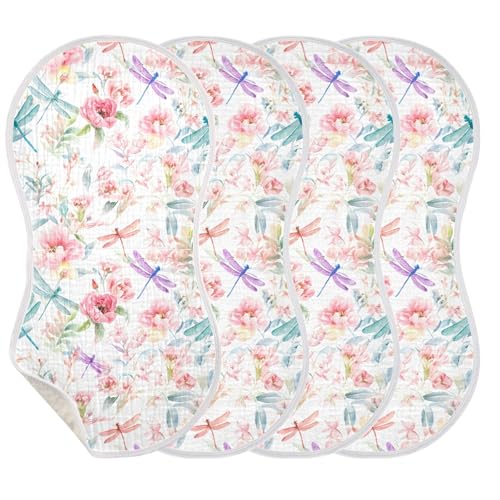xigua Watercolored Flowers Baby Burp Cloths for Newborn Boys and Girls 4 Pack, Soft & Absorbent Cotton Baby Burp Cloth, Baby Washcloths, Newborn Towel, Burp Rags3