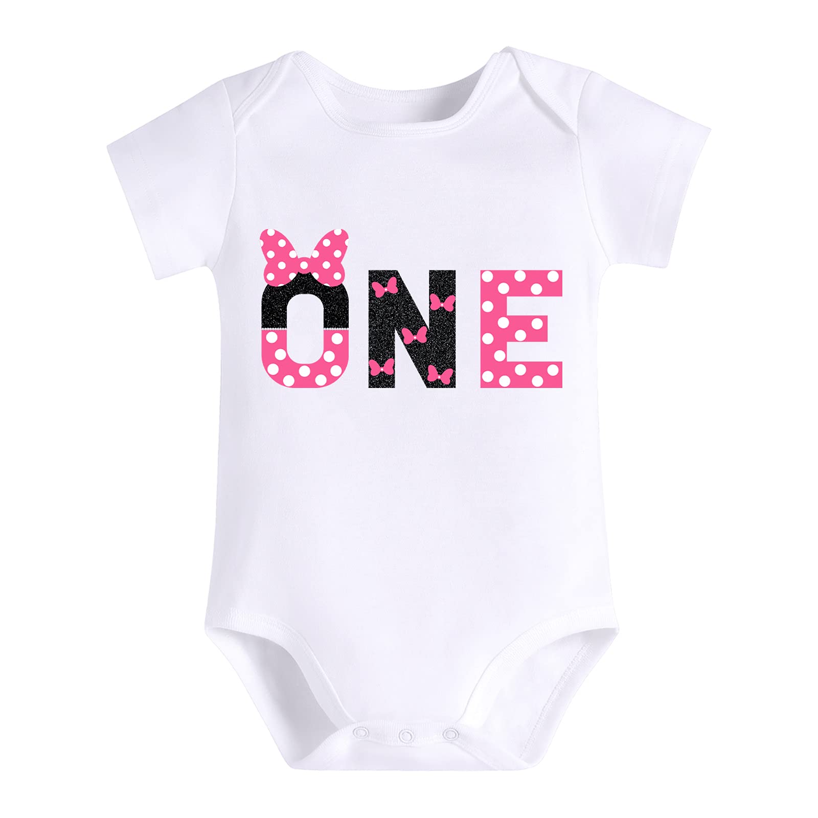 Mouse 1st Birthday Outfit Baby Girl Short Sleeve Romper Polka Dots Mini Tutu Skirt Headband 1 Year Old Cake Smash Photo Shoot I’m One First Birthday Party Supplies Summer Clothes Set Black Hot Pink 1T