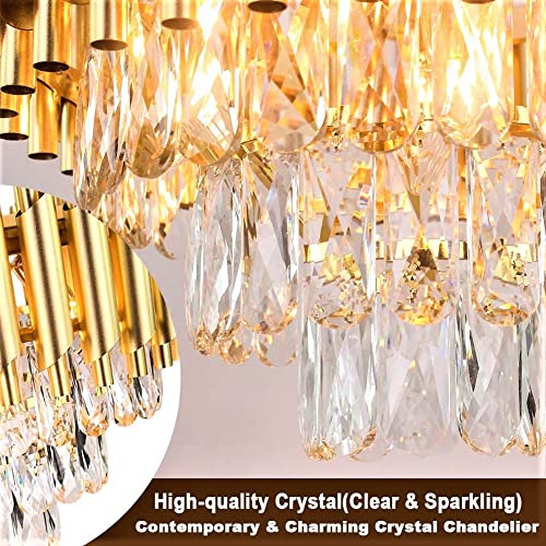Image of SUANI Golden Italian K9 Crystal Ceiling Fixture Metal Chandelier | Home Decoration | Jhumar for Hotel | Light Fixture Chandelier, Golden, Round (500) mm