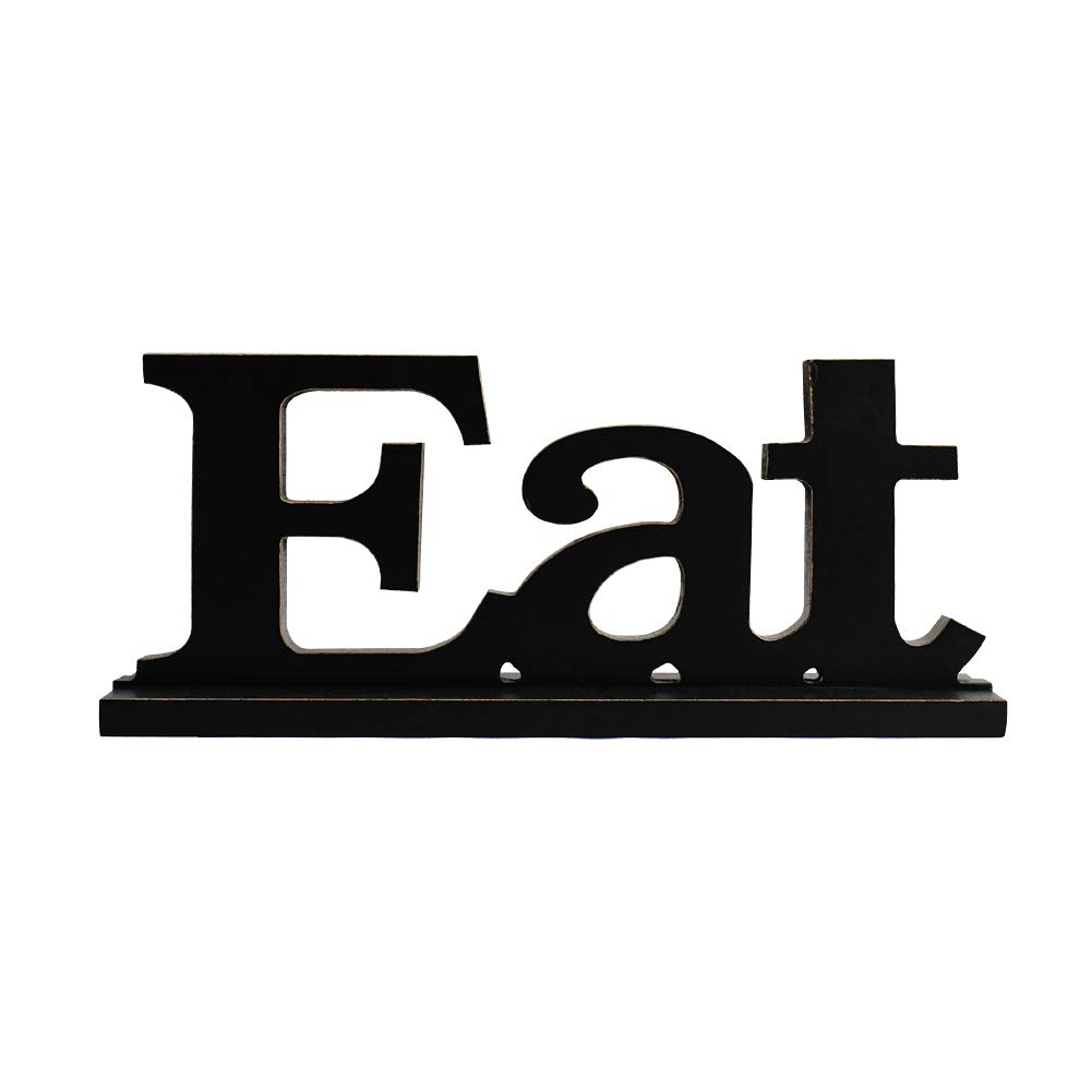 Linfevisi Black Wood Eat Sign Standing Block Letters Sign Rustic Freestanding Wood Word Decor Decorative Eat Table Sign Cutout Word Art Eat Shelf Decor (Black Eat Sign)